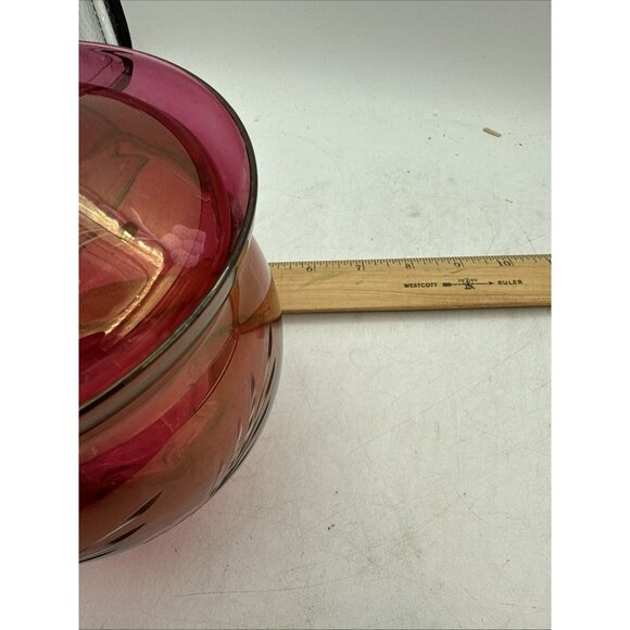 Floral Etched Cranberry Glass Lidded Candy Pedestal Made In Italy Vintage 9 In - Picture 12 of 12